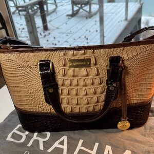 Brahmin Cream and Brown Croc-Embossed Shoulder Bag